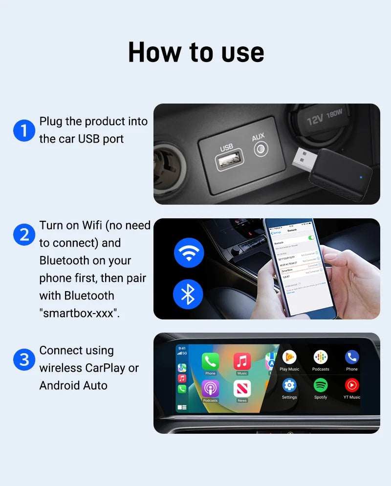 Mini Wireless Car Dashboard Adapter | Apple CarPlay & Android Auto